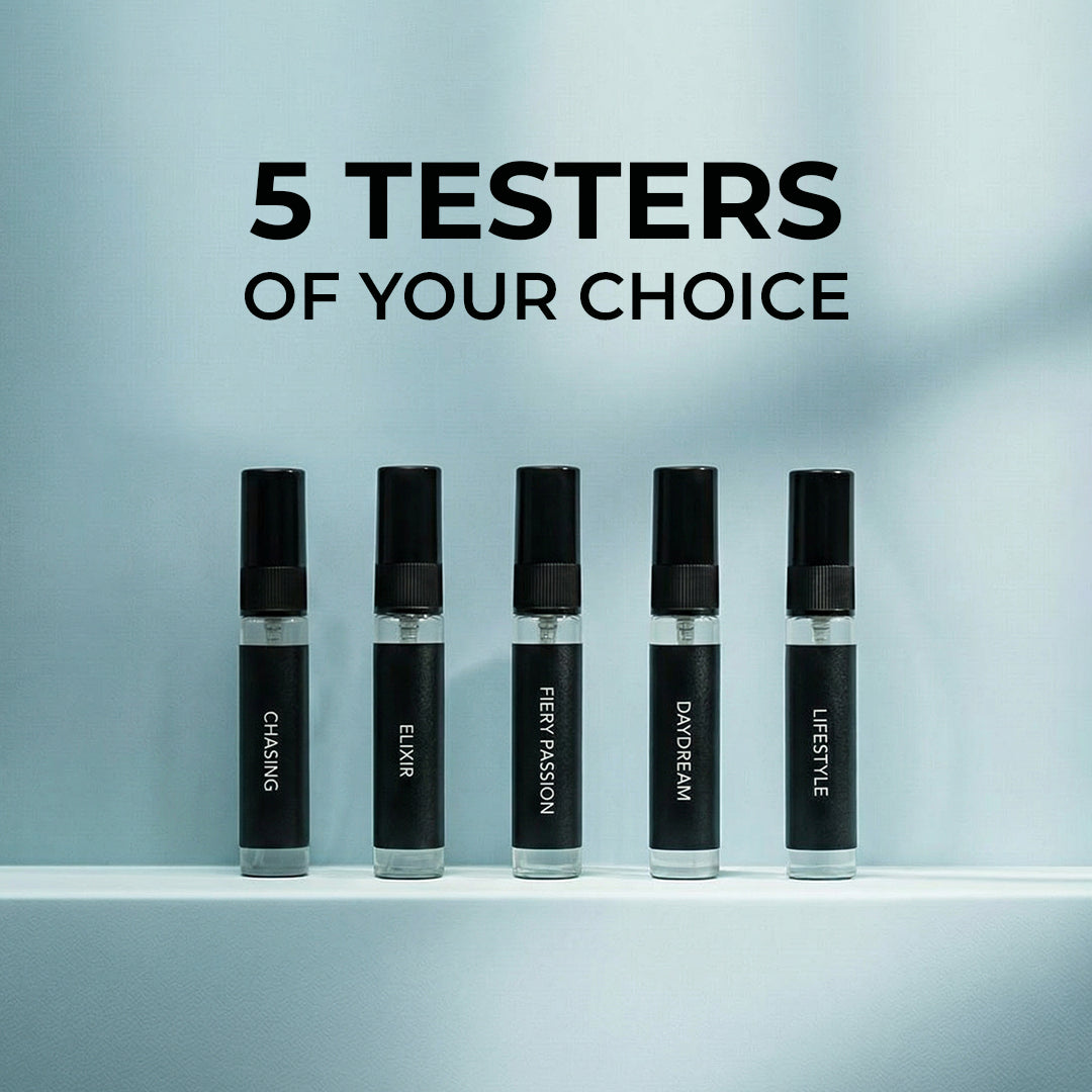 5 perfume testers pack by Mehkaar Fragrances 5ml glass spray bottles set