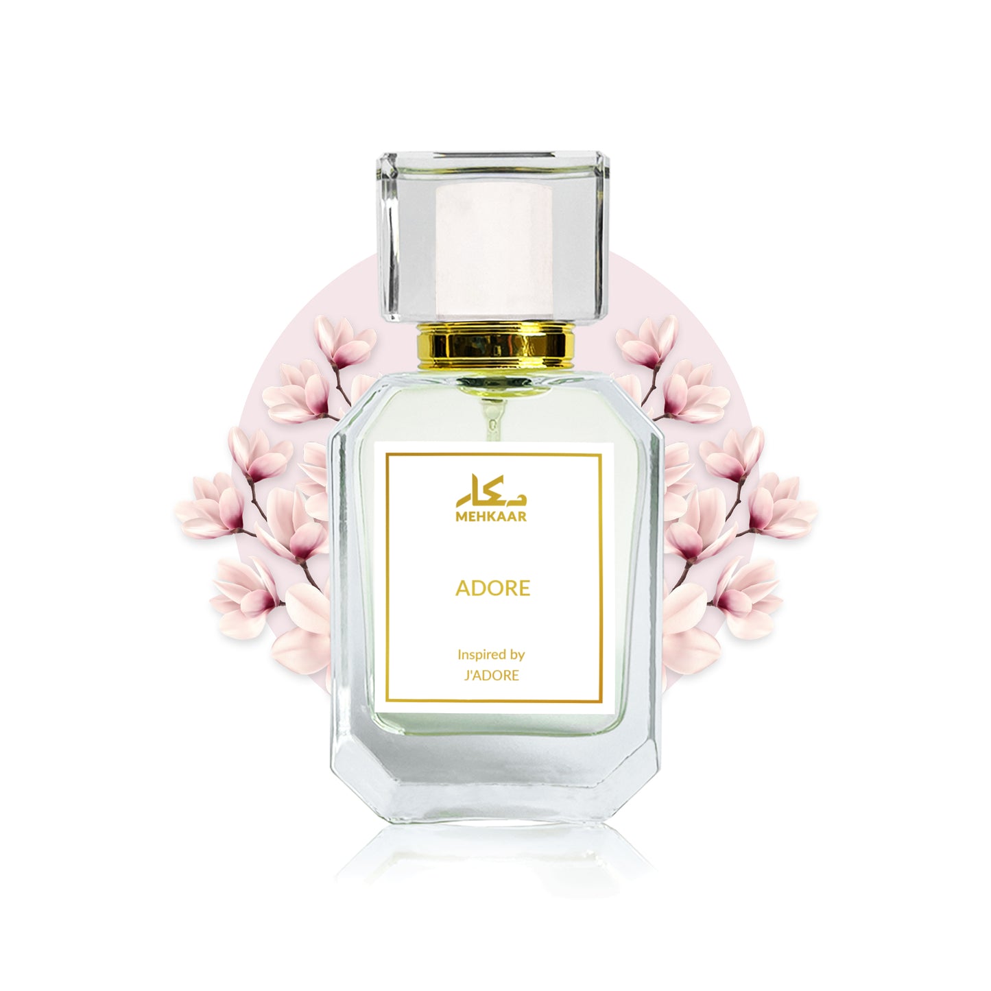 Adore 50ml perfume by Mehkaar Fragrances inspired by J'adore Dior glass spray bottle