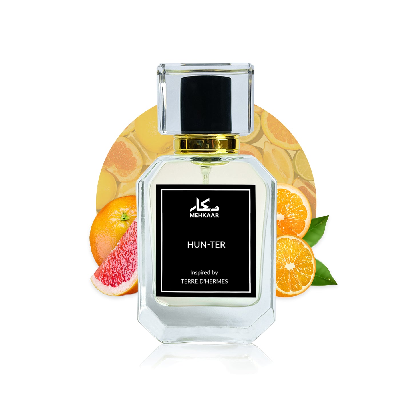 Hun-Ter 50ml perfume by Mehkaar Fragrances inspired by Terre d'Hermes glass spray bottle