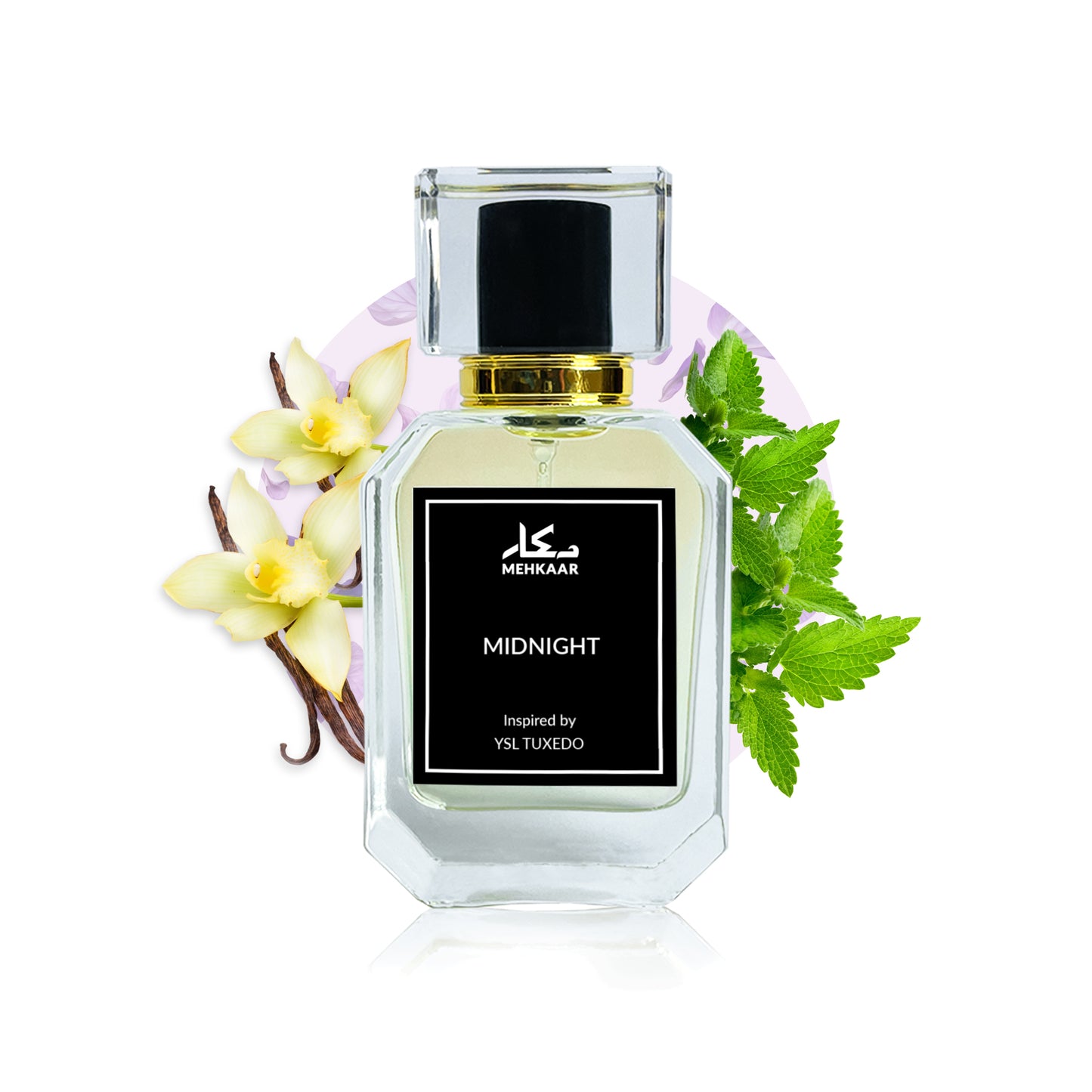 Midnight 50ml perfume by Mehkaar Fragrances inspired by YSL Tuxedo glass spray bottle