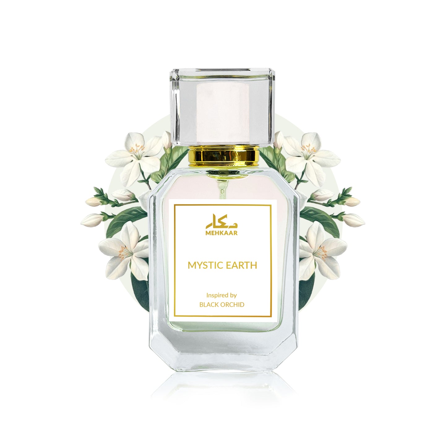 Mystic Earth 50ml perfume by Mehkaar Fragrances inspired by Tom Ford Black Orchid glass spray bottle