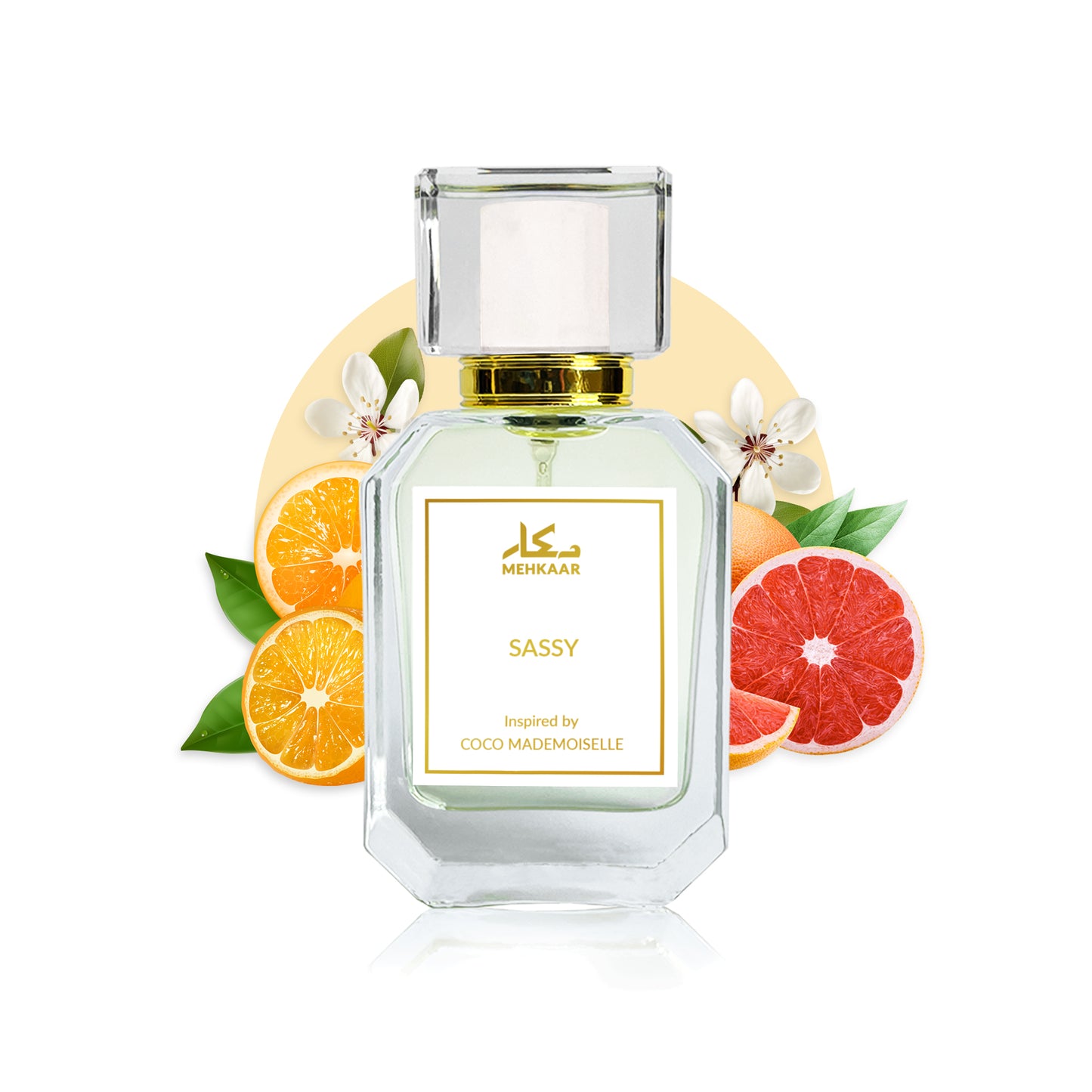 Sassy 50ml perfume by Mehkaar Fragrances inspired by Coco Mademoiselle glass spray bottle