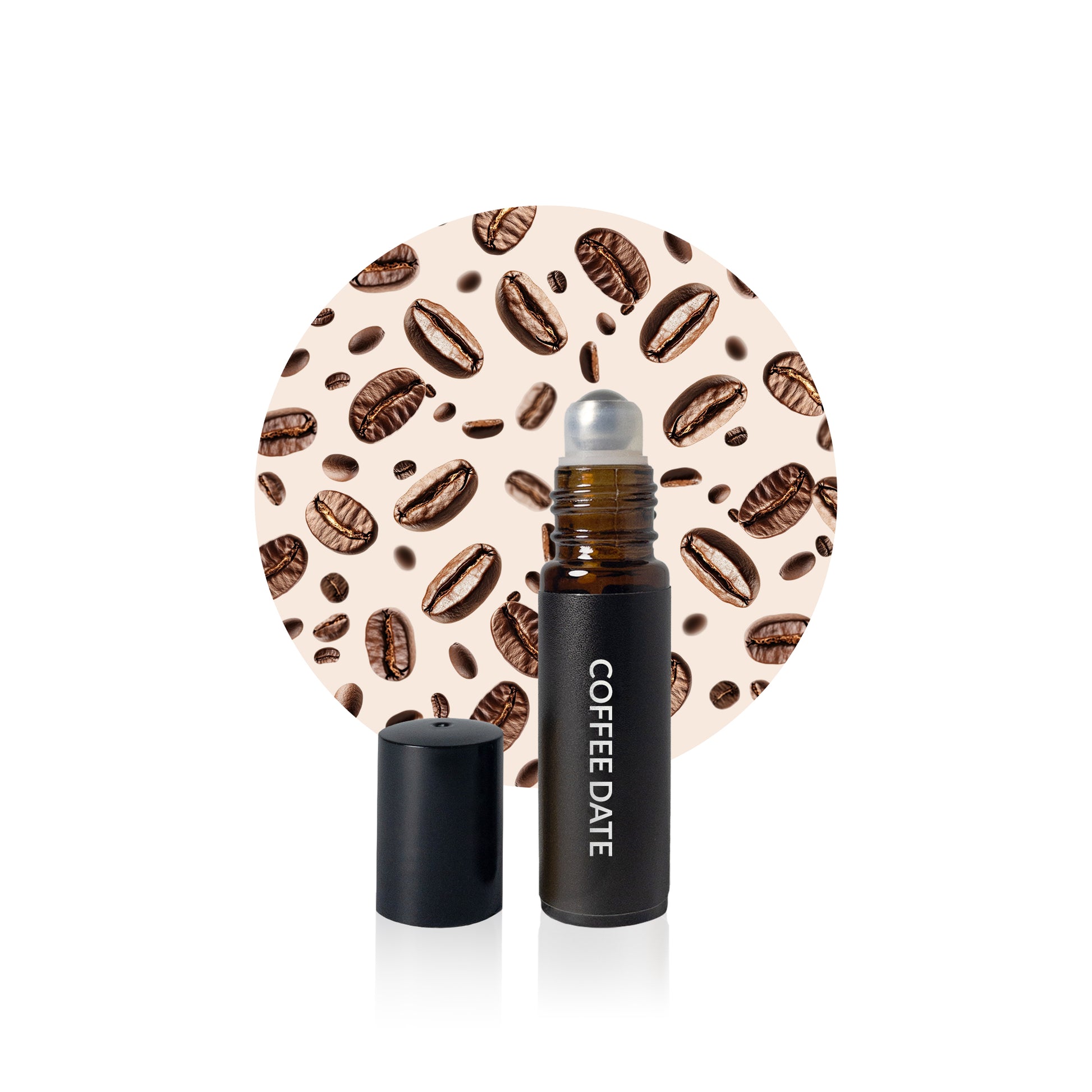 Coffee Date 10ml roll-on attar by Mehkaar Fragrances inspired by YSL Black Opium glass bottle with roll-on applicator and gold cap