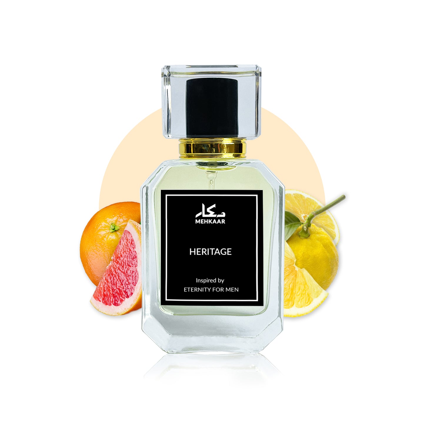 Heritage 50ml perfume by Mehkaar Fragrances inspired by Eternity For Men glass spray bottle